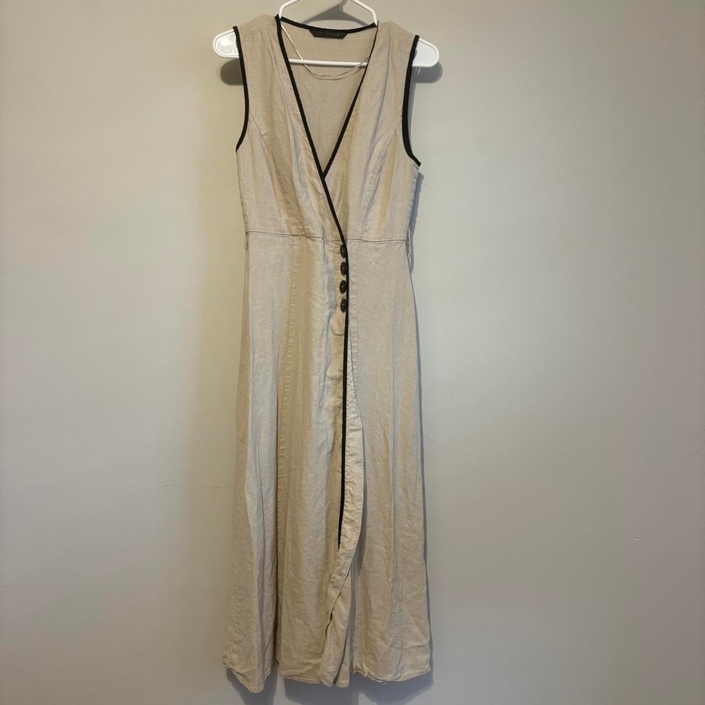 Zara Tan Linen Wrap Button Up Dress